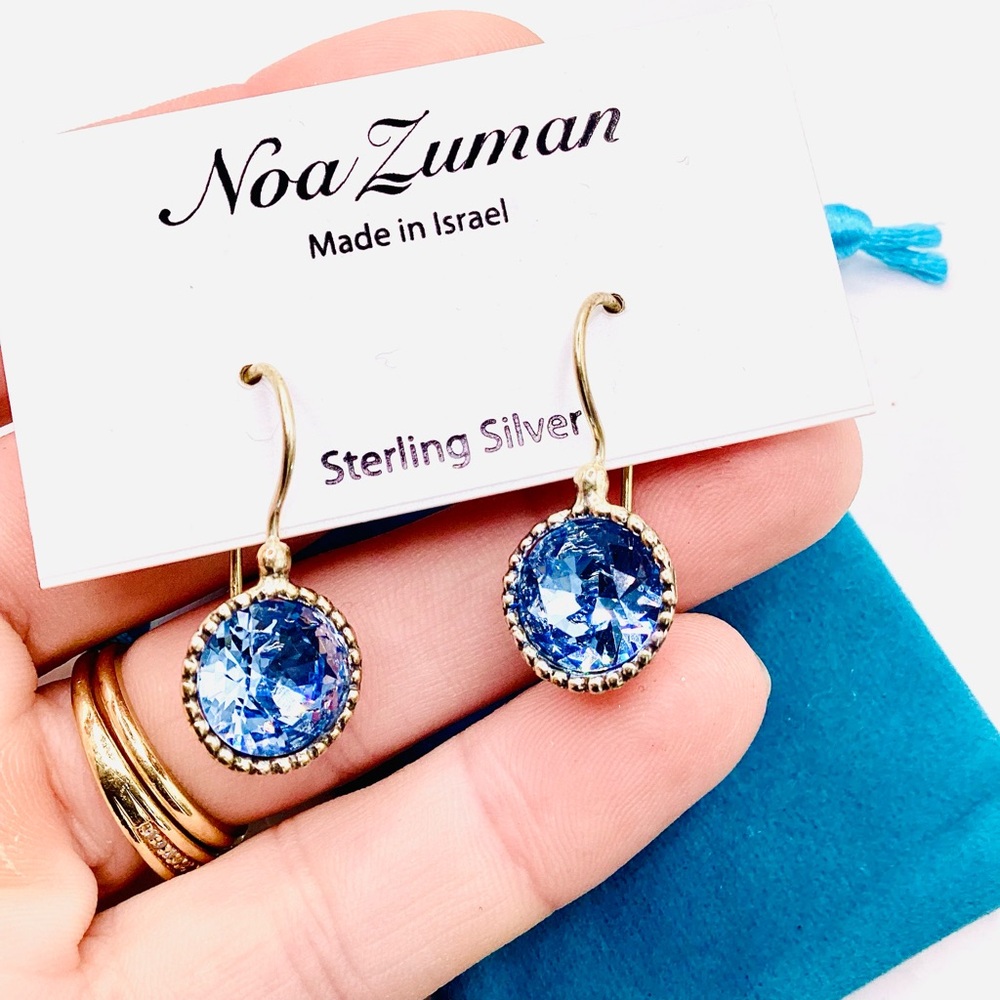 Noa Zuman Blue Sterling Silver Austrian Crystal Earrings - Picture 5 of 8
